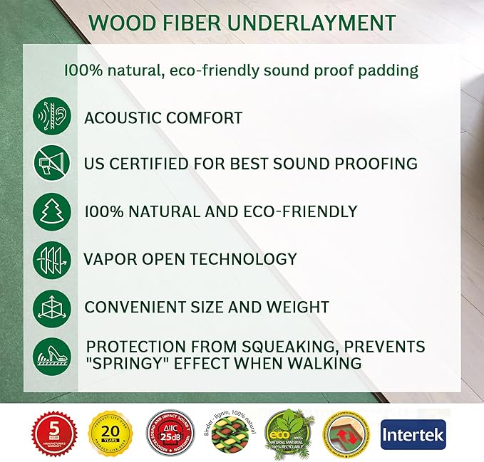 Wood Fiber Flooring Underlayment, 6mm (1/4 Inch) Thickness - 90 Sq Ft, Natural Soundproofing Insulation, for Laminate, Vinyl, LVT, LVP, or Hardwood - Image 2