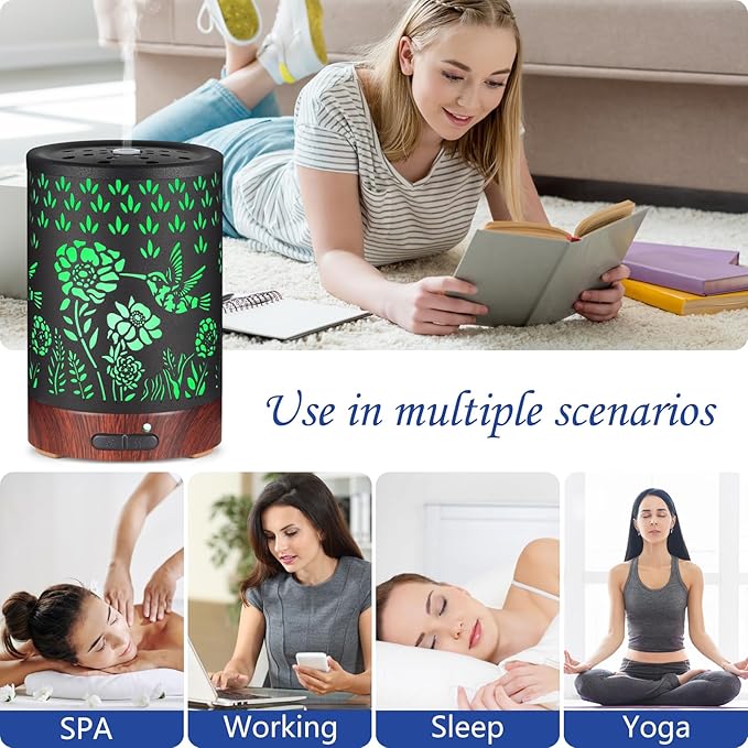 Essential Oil Diffuser- Aromatherapy Diffuser with7 Colors Light and Auto-Off for Women Metal Cool Mist Humidifier for Home and Office for Mom Women(Hummingbird) - Image 6