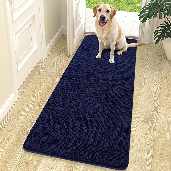 OLANLY Dog Door Mat for Muddy Paws 70x24, Absorbs Moisture and Dirt, Absorbent Non-Slip Washable Doormat, Quick Dry Chenille Mud Mat for Dogs, Entry Indoor Entryway Carpet for Inside Floor, Navy Blue by OLANLY