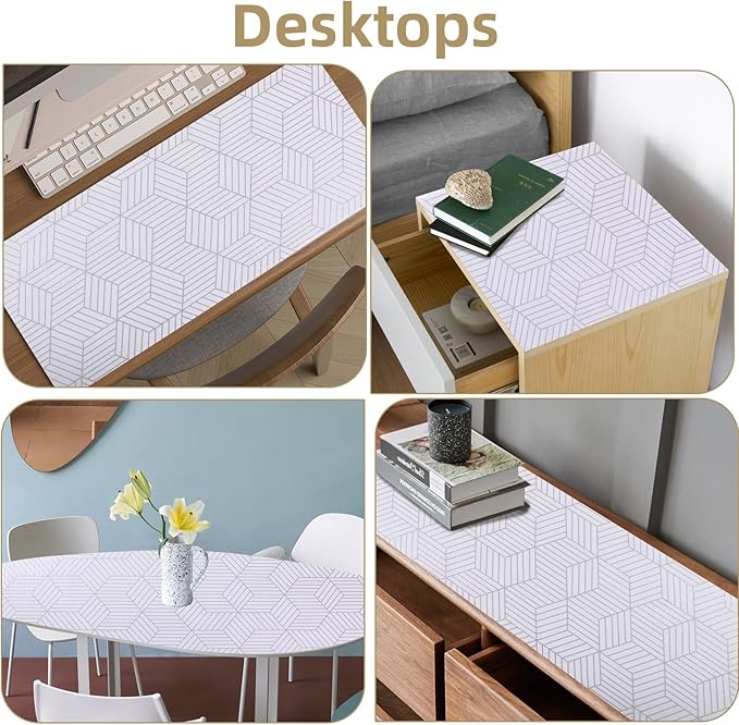 Shelf Liners for Kitchen Cabinets Non Adhesive Shelf Liner Paper Non-Slip Thickened Drawer Liner Easy to Clean for Tool Box Refrigerator with Knife and Tape Measure, Silver Geometric, 11.8 x 118 in - Image 8