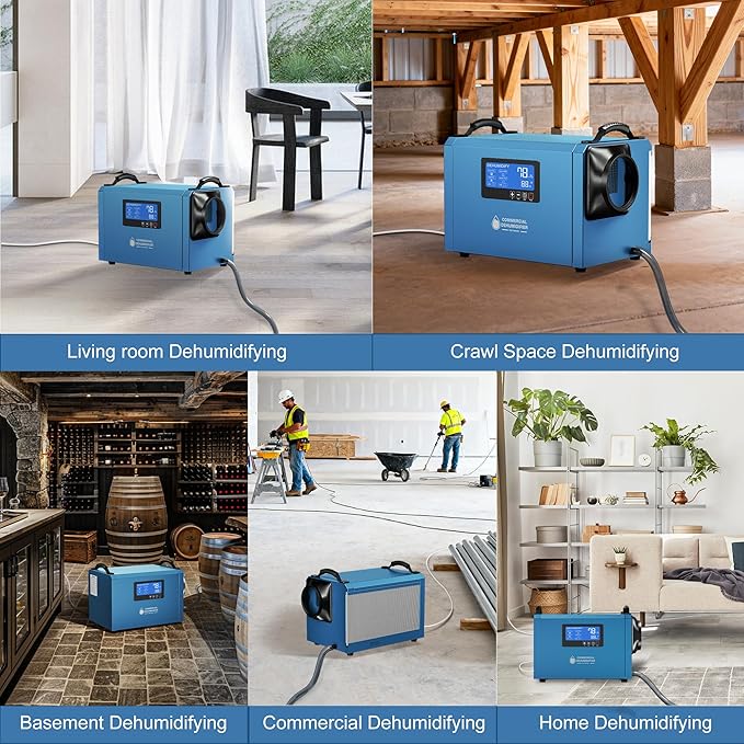 145 Pints Commercial Dehumidifier for Large Basements & Crawl Spaces up to 6500 Sq.Ft, Industrial Dehumidifiers for Water Damage Restoration, Auto Defrost, Continuous Drain Hose, Memory Function, Blue - Image 9