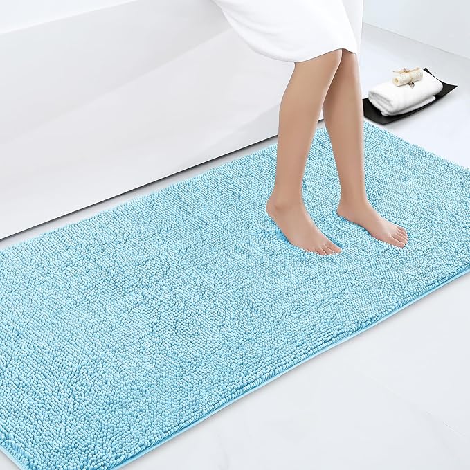 Smiry Luxury Chenille Bathroom Rugs 70x24, Extra Soft and Absorbent Shaggy Bath Mat, Machine Washable, Non-Slip Plush Carpet Runner for Tub, Shower, and Floor, Home Decor Accessories, Sky Blue by Smiry
