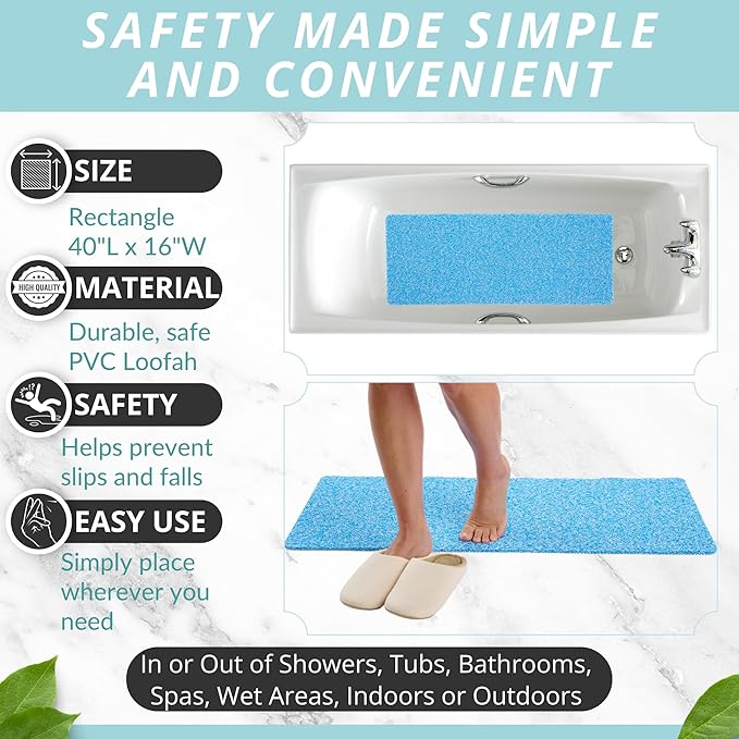 Non Slip Bathtub Mat Shower Mat for Tub - Loofah Bath Mats for Bathroom - 40x16 Bathtub Floor Mat - Textured Anti Slip Bath Mat Without Suction Cups - Secure Mat for Wet Areas (40x16 Aqua Blue) - Image 3
