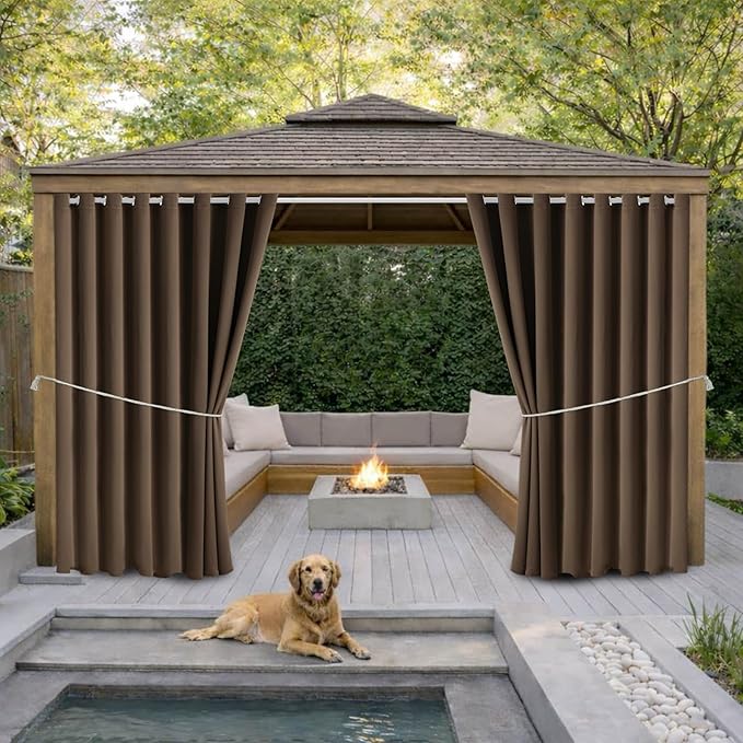 Waterproof Outdoor Curtain W105 x L84 - Grommet Top Sunlight Blocking Window Treatment Drapes Blackout Curtains for Home Bedroom Living Room Outdoor Patio Porch Pergola Cabana Gazebo (2 Panels) by DivaenCamino
