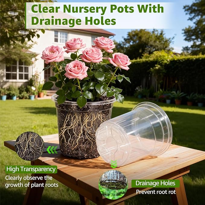 MIXC Clear Nursery Pots with Drainage Holes, 7/5/4/3.5 Inch Reinforced Transparent Plastic Seed Starter Pots, for Indoor Outdoor Gardening Seedling Planter, 36 Pack - Image 3