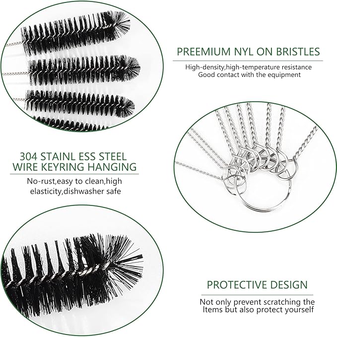 CiaraQ Bottle Cleaning Brushes, 9.8 Inch Nylon Tube Brush Set, Cleaner for Narrow Neck Bottles Cups with Hook, Set of 10pcs - Image 3