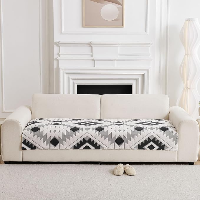 Boho Plush Couch Covers for Sofa Washable, Fuzzy Soft Couch Cover for Sectional Sofa, Non Slip Jacquard Sofa Cover Furniture Protector for Kids, Pets (Dark Grey,36"x63") - Image 3