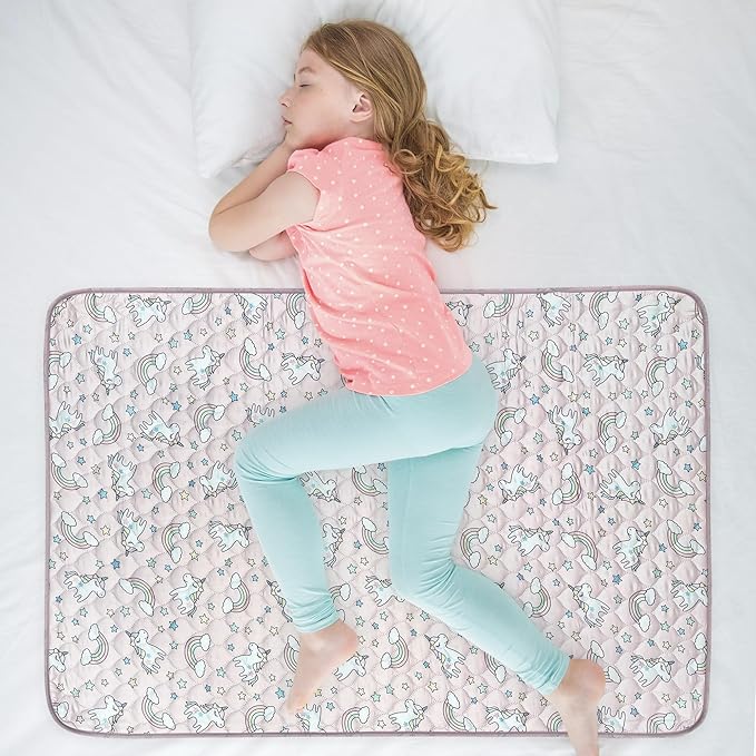 Organic Incontinence Pads for Kids & Toddlers - 5 Layer Waterproof Protectors for Overnight Bed Wetting - Reusable & Washable Pee Pads - Fits Twin to Full Size Beds - 34" x 52" Unicorn by Wovenx