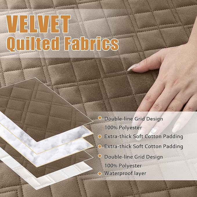 Arfntevss Waterproof Sectional Couch Covers L Shape Washable Velvet Sofa Cover for Sectional Non Slip Large Corner Slipcovers Dog 6 Pcs Universal U Shaped Furniture Protector (Light Brown, XX-Large) - Image 3