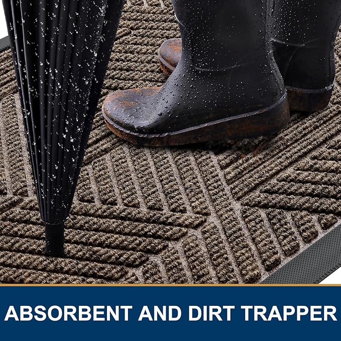 Smiry Front Door Mat Outside Entrance, Heavy Duty Sturdy Natural Rubber Doormat, Trap Dirt and Moisture, Easy Clean Low Profile Welcome Floor Mats for Indoor Outdoor Entry, 35X23 Inch, Brown - Image 3