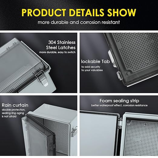 Waterproof Electrical Junction Box, IP67 Plastic Weatherproof Electrical Enclosure with Aluminum DIN Rail, Mounting Plate, Wall Brackets for DIY Project WiFi, Clear (5.9"×3.9"×2.8") - Image 4