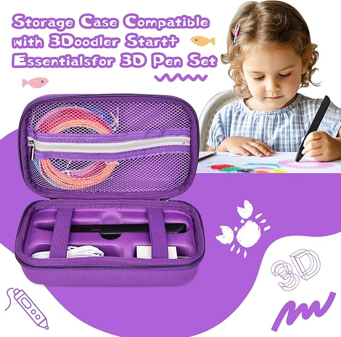 Case Compatible with 3Doodler Start+ Essentials for 3D Pen Set for Kids, Carrying Holder Fit for Printing Pens, Storage Organizer for Printing Filament Refill, Micro-USB Charger (3D-02-Purple) - Image 6