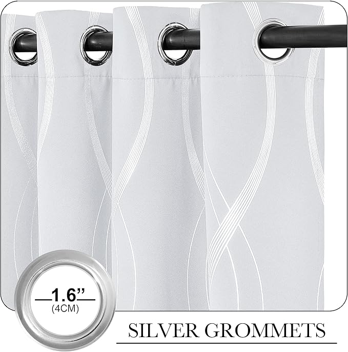 NICETOWN Room Darkening Curtain Panels for Living Room, 52 inches by 90 inches, Greyish White, Home Fashion Decor Foil Printed Wave Lines Thermal Insulated for Bedroom/Nursery - Image 3