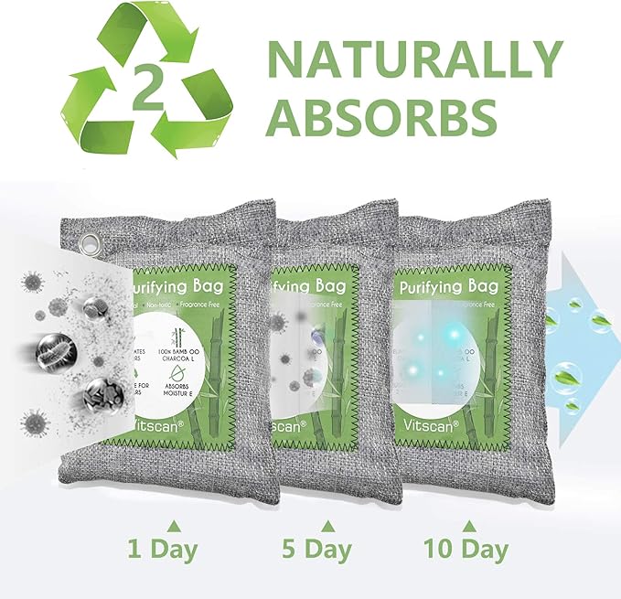 8 Pack Bamboo Charcoal Air Purifying Bag, Activated Charcoal Bags Odor Absorber, Moisture Absorber, Natural Car Air Freshener, Shoe Deodorizer, Odor Eliminators For Home, Pet, Closet, Car - Image 5