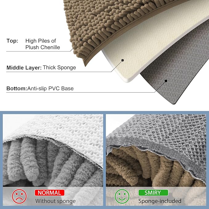 Smiry Luxury Chenille Bathroom Rugs 59x35, Extra Soft and Absorbent Shaggy Bath Mat, Machine Washable, Non-Slip Plush Carpet Runner for Tub, Shower, and Floor, Home Decor Accessories, Camel - Image 5