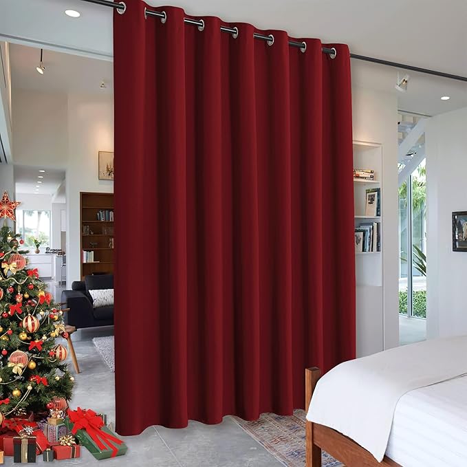 RYB HOME Privacy Curtain for Sliding Glass Door, Light Block Noise Reduce Insulated Curtain Screen Ceiling to Floor for Locker Room Basement Bedroom Closet, 100 inch Wide x 90 inch Long, Burgundy Red by RYBHOME