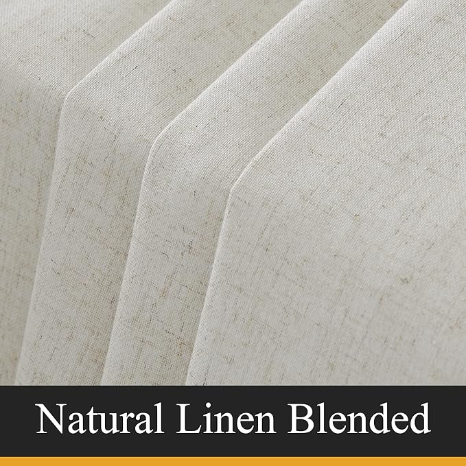 RYB HOME 100% Blackout Curtains Natural Linen Blended, Thermal Insulated Room Darkening Window Treatment with White Liner Classy Home Decor for Living Room Nursery, Natural, W52 x L95 inch, 2 Panels - Image 7