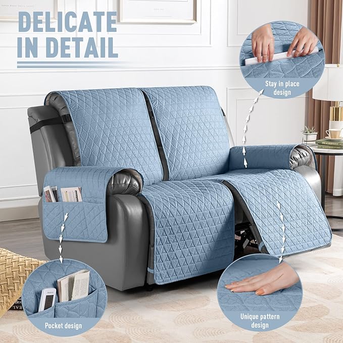 TAOCOCO 100% Waterproof Recliner Cover, Non-Slip Washable Reclining Couch Cover with Elastic Leg Straps, Furniture Protector for Dogs (Sky Blue, 2 Seater) - Image 6