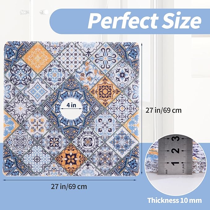 HOMBYS Square Shower Mat Non Slip 27x27 in,Shower Mat with Drain Hole in Middle,Shower Floor Mats for Inside Shower,PVC Loofah Shower Stall Mat,Secure in Shower Mat,Boho Bath Mats for Shower - Image 2