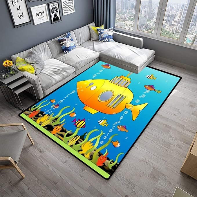 Runner, Submarine Fish Pattern Printing Washable Area Rugs Fade Resistant, Flame Resistant, Quick Dry, Stain Resistant, Waterproof Floor Carpet for Living Room Bedroom, 78 x 120 Inch - Image 2