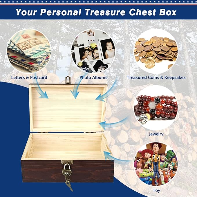 Wood Keepsake Boxes with Lock and Keys Handcrafted Decorative Wooden Storage Case Cabinet Container Hinged Lid Country Rustic Style Organizer for Trinkets Gift Card Collection Coffee Color 2 Pack - Image 6