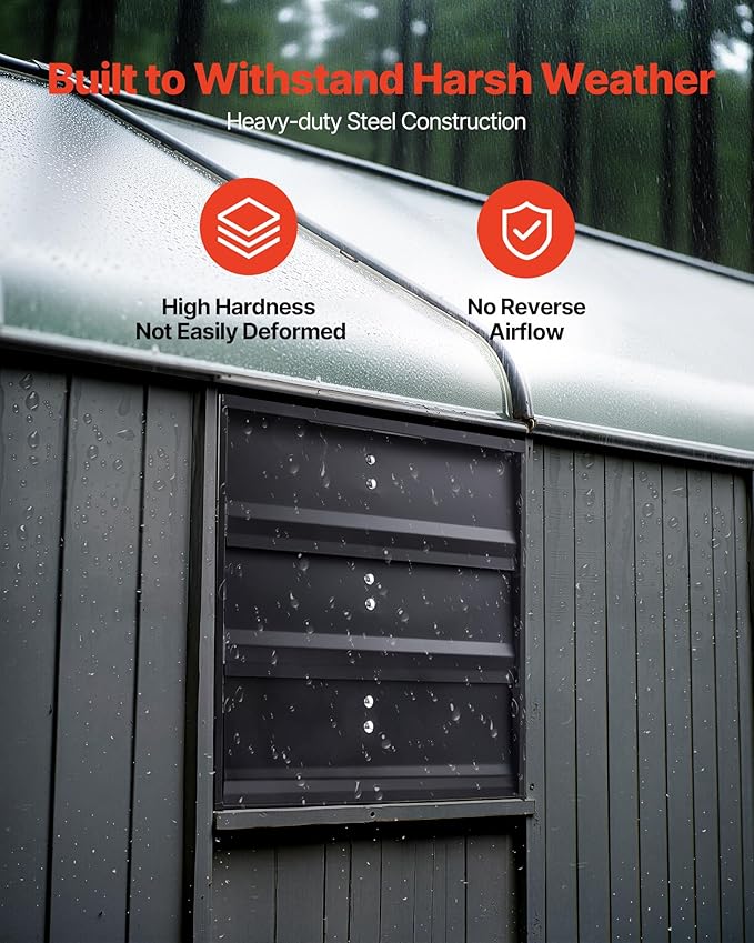 VEVOR 12 inch Shutter Exhaust Fan, Wall Mounted Attic Vent Fan with Variable Speed Controller, 1100 CFM, AC Motor, Heavy-duty Steel, Low Noise for Shed, Garage, Greenhouse Ventilation Cooling, Black - Image 4