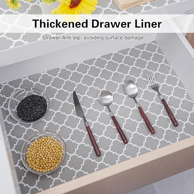 Drawer and Shelf Liner for Kitchen Cabinet,Non-Adhesive Cabinet Liner 12in x 30FT,Waterproof Shelf Paper Non-Slip Mats Cupboard Liners Contact Protect Dresser/Shelves/Table-Grey Lantern - Image 3