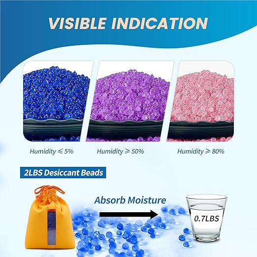 2 Sets 1000g Rechargeable Silica Gel Beads with 1 Cloth Bag, Indicating Blue Desiccants Beads [3-5mm] Moisture Absorber Desiccant Packs for Storage - Image 5