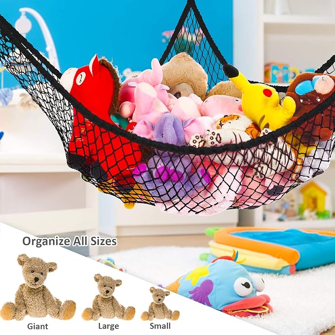 Stuffed Animal Hammock, Jumbo Toy Storage Net 83" Wall Sling Corner Extra Large Kids Children Mesh Toy Net Organizer (Black, 83 Inch) - Image 4