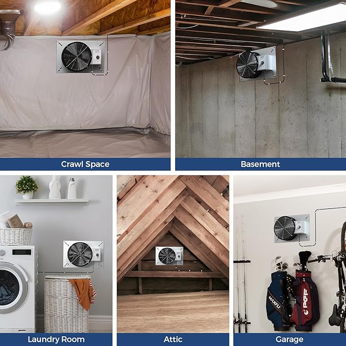 ALORAIR 720 CFM High Flow Powered Crawl Space Ventilation Fan, IP55 Rated 10" Basements Vent Fan with Freeze Protection Thermostat & Dehumidistat, for Crawlspace, Garage, Basements, Attic, Exhaust - Image 6