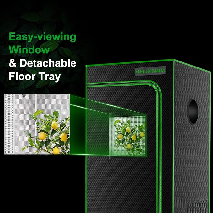 MELONFARM 2x2 Grow Tent, 24"x24"x36'' High Reflective 600D Diamond Mylar Canvas with Observation Window and Floor Tray for Hydroponic Indoor Plant Growing - Image 4