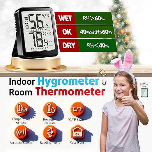 Antonki 2 Pack Room Thermometer Small Hygrometer Indoor Humidity Monitor Sensor, Digital Temperature and Humidity Meter Gauge for Home, Baby Nursery, Reptile, Greenhouse - Battery Included - Image 2