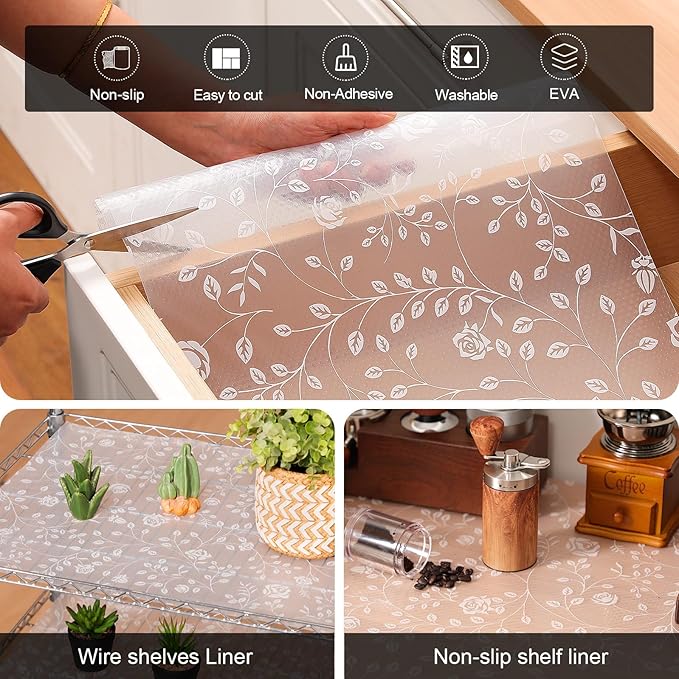 Cooyes Shelf Liner – Premium Non-Adhesive Cabinet & Drawer Liner for Kitchen – Waterproof Shelf Paper with Modern Pattern – Durable EVA Cabinet Mat – Easy to Cut （17.5" W x 197" L） - Image 4