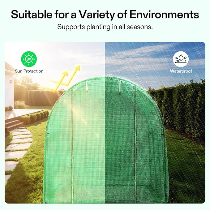 VIVOSUN 10x7x7 Ft. Large Walk in Greenhouse, Greenhouse Tunnel, Garden Plant Hot House with Green PE Cover, Roll-up Zipper Door and Window for Outdoor - Image 4