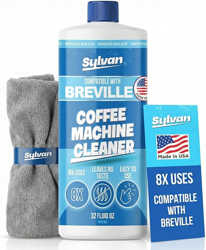 Descaling Solution Compatible with Breville | Free Cleaning Cloth | 12 Month Supply | Made in the USA | Descaling Kit for all Breville Machines | 32 Oz | Coffee Machine Cleaner and Decalcifier by SylvanHills