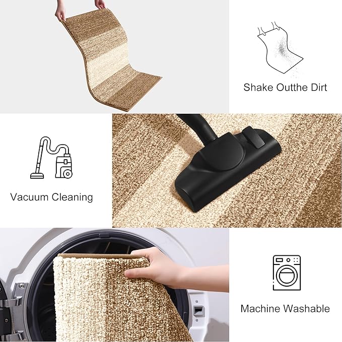 Smiry Dog Door Mat for Muddy Paws, Absorbs Moisture and Dirt, Low-Profile Entryway Mat with Non-Slip Backing, Entry Indoor Outdoor Doormat for Inside Floor (48x30 Inches, Camel, Striped) - Image 6