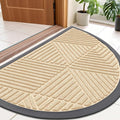 Smiry Half Circle Front Door Mat Outside Entrance, Heavy Duty Sturdy Natural Rubber Doormat, Trap Dirt and Moisture, Low Profile Mats for Indoor Outdoor Entry, Irregular Triangle (35x23, Beige) by Smiry