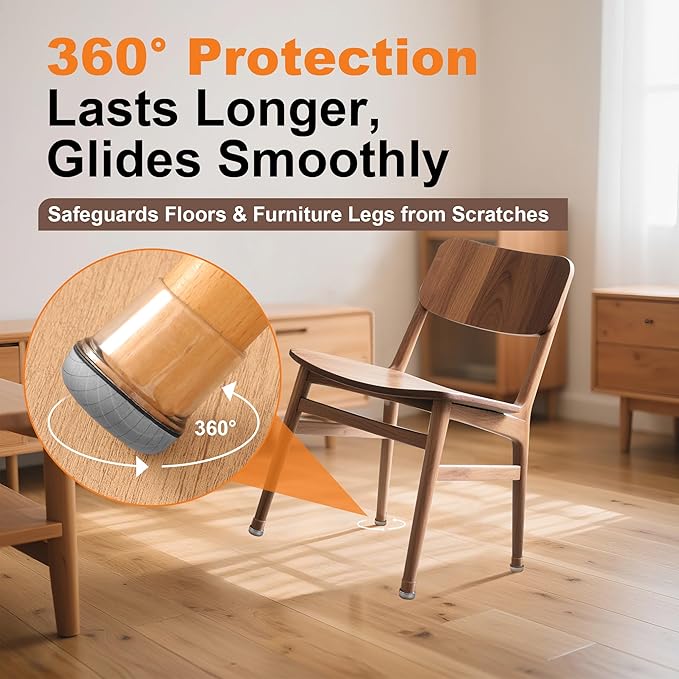 Chair Leg Floor Protectors for Hardwood Floors – Smooth Nylon Base Won’t Trap Cat or Dog Hair, Clear Silicone Caps No Scratch & Silent on Carpet & Tile (16 Pack, Fits 1" to 1-1/8") - Image 7