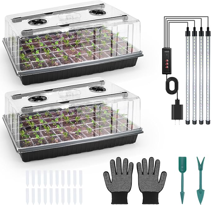 120-Cell Seed Starter Tray with Grow Light, Seedling Starter Trays with 4.08" Humidity Dome, Self-Watering Plant Germination Trays,Seed Starter Kit for Seeds Growing (Black) by Unknown