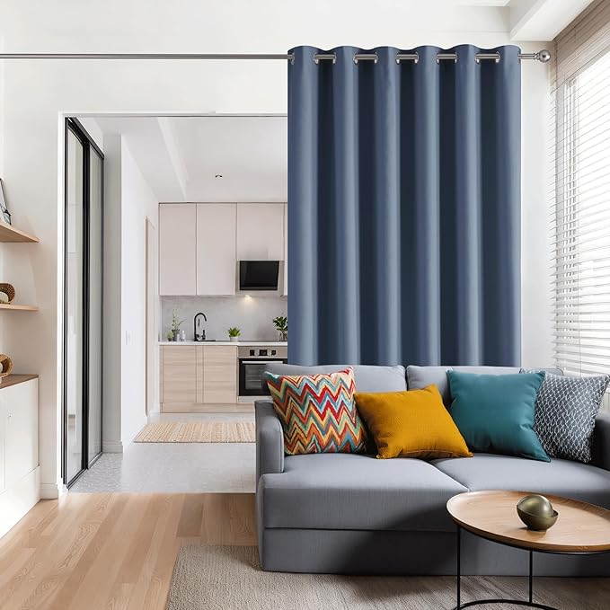 RYB HOME Blackout Thermal Insulated Curtains, Portable Curtain for Sliding Glass Door/Storage/Space Room Divider, Large Window Treatment Room Divider Panel, W80 x L84, Stone Blue, 1 Panel - Image 2