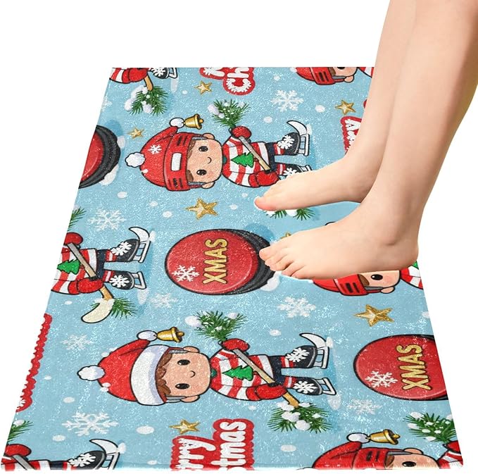 Merry Christmas Ice Hockey decorative mat non slip anti mold decorative bathroom rugs for porch accessories 39x20in tapetes para ba?o - Image 4
