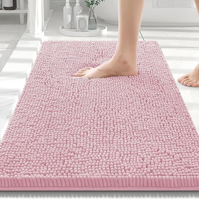 Smiry Luxury Chenille Bathroom Rugs 30x20, Extra Soft and Absorbent Shaggy Bath Mat, Machine Washable, Non-Slip Plush Carpet Runner for Tub, Shower, and Floor, Home Decor Accessories, Dusty Rose by Smiry