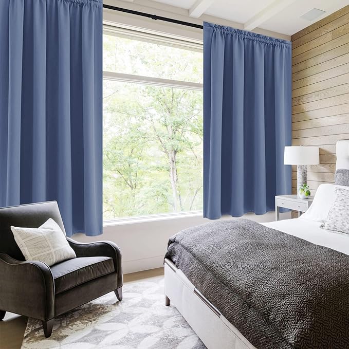DWCN Blackout Curtains – Thermal Insulated, Energy Saving & Noise Reducing Bedroom and Living Room Curtains, Dusty Blue, W 52x L 54 Inch, Set of 2 Rod Pocket Curtain Panels - Image 2