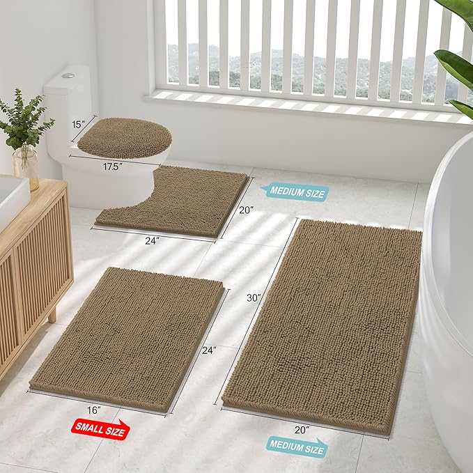 Smiry Luxury Chenille Bathroom Rugs 40x24, Extra Soft and Absorbent Shaggy Bath Mat, Machine Washable, Non-Slip Plush Carpet Runner for Tub, Shower, and Floor, Home Decor Accessories, Camel - Image 2