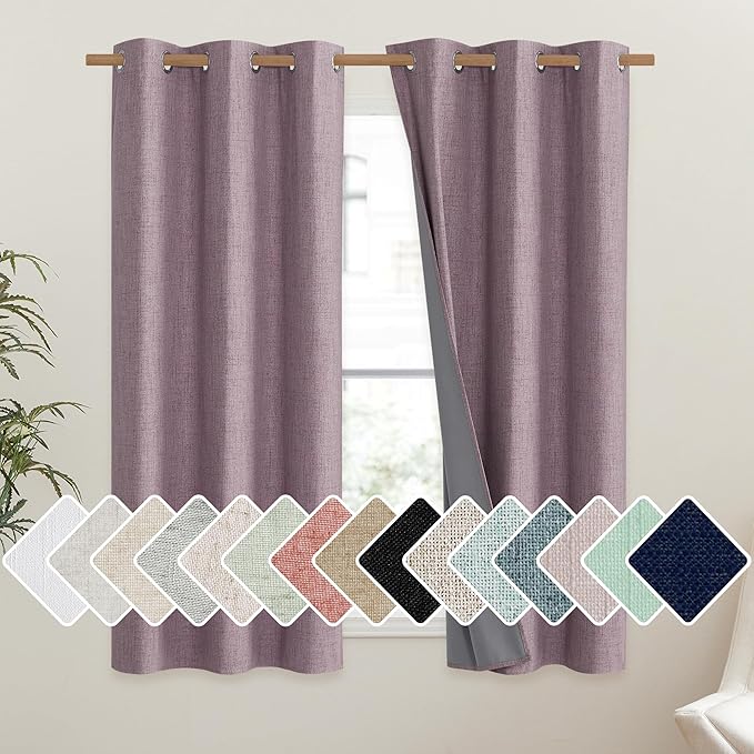 NICETOWN Chaise Mauve Vintage Linen 100% Blackout Curtains for Classroom, Thermal Insulated Curtains 63" Long, Noise Reducing Window Treatment Drapes for Gym Room, 42" Wide Per Panel, Set of 2 by NICETOWN