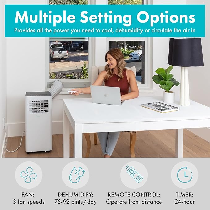 SereneLife Small Air Conditioner Portable 8,000 BTU with Built-in Dehumidifier - Portable AC unit for rooms up to 350 sq ft - WiFi app + Remote Control, Window Mount Exhaust Kit - Image 4