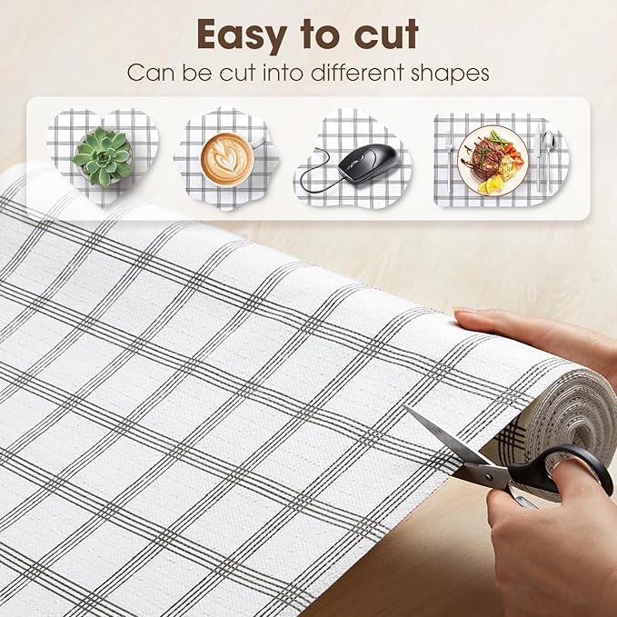 Drawer and Shelf Liner, Non-Slip Kitchen Cabinet Liners Non-Adhesive Thick Strong Grip Waterproof Washable Mats Protect Dresser Shelves Cupboard Bathroom Cabinets, White Stripes, 12 in X 30 FT - Image 4