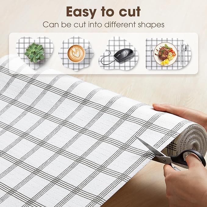 Drawer and Shelf Liner, Non-Slip Kitchen Cabinet Liners Non-Adhesive Thick Strong Grip Waterproof Washable Mats Protect Dresser Shelves Cupboard Bathroom Cabinets, White Stripes, 18IN X 30FT - Image 4