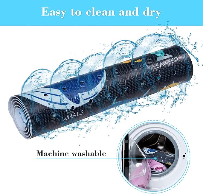 Bath Mat for Tub Non Slip, Machine Washable Anti-Slip Cartoon Baby Bathtub Shower Mat with Drain Holes and Suction Cups for Toddler & Kids, 40 Inch x 16 Inch, Navy Sea Animals - Image 6