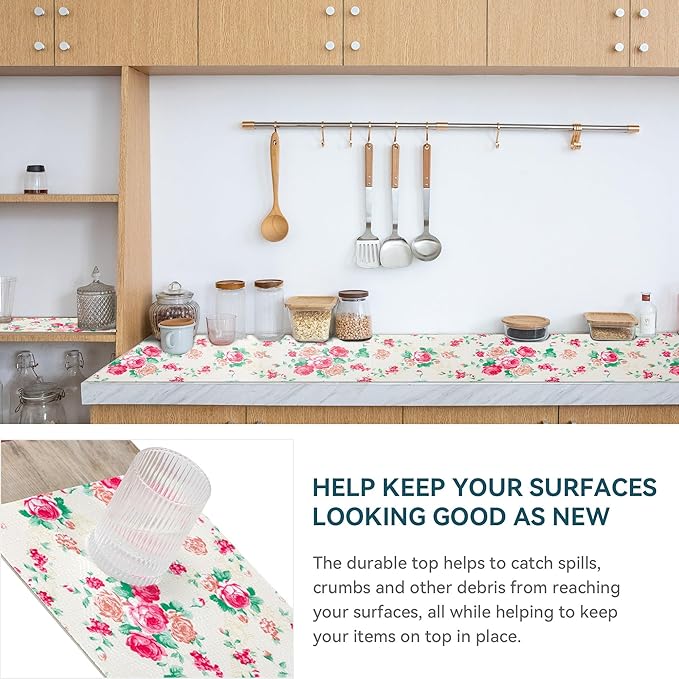 12" W x 60" L Floral Drawer and Shelf Liner for Cabinets, Non-Adhesive Strong Grip Non-Slip Flower Shelf Cabinet Kitchen Shelf Liners for Kitchen Cabinets - Image 3